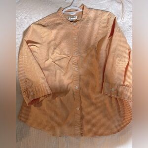 Talbots size M orange & white gingham check stretch cotton button-down shirt